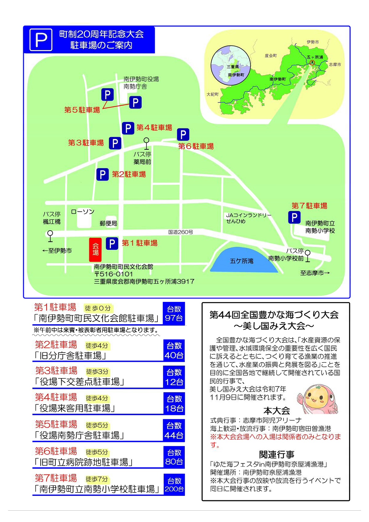 町制20周年記念大会チラシの裏面の画像