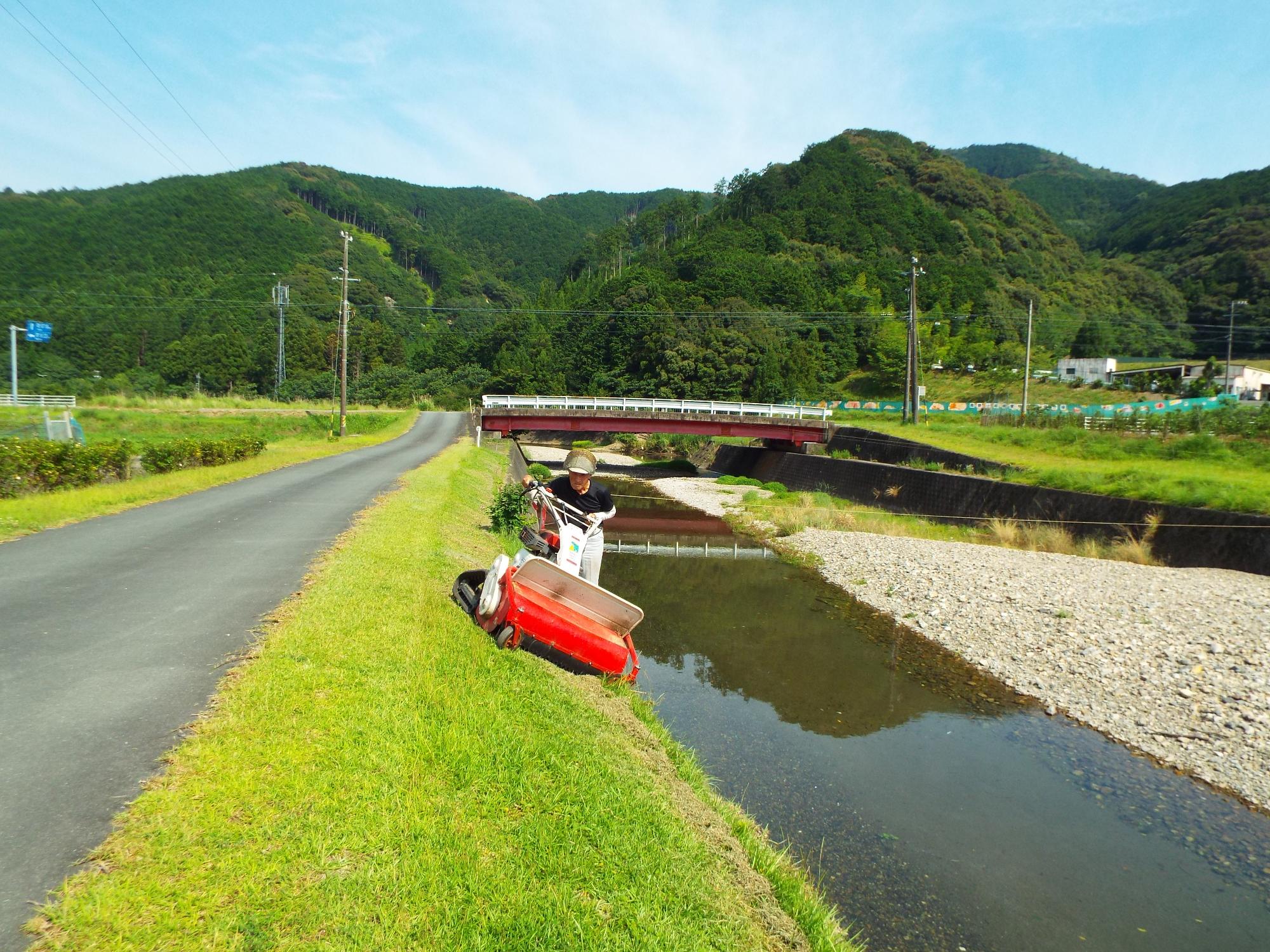 堤防の除草作業