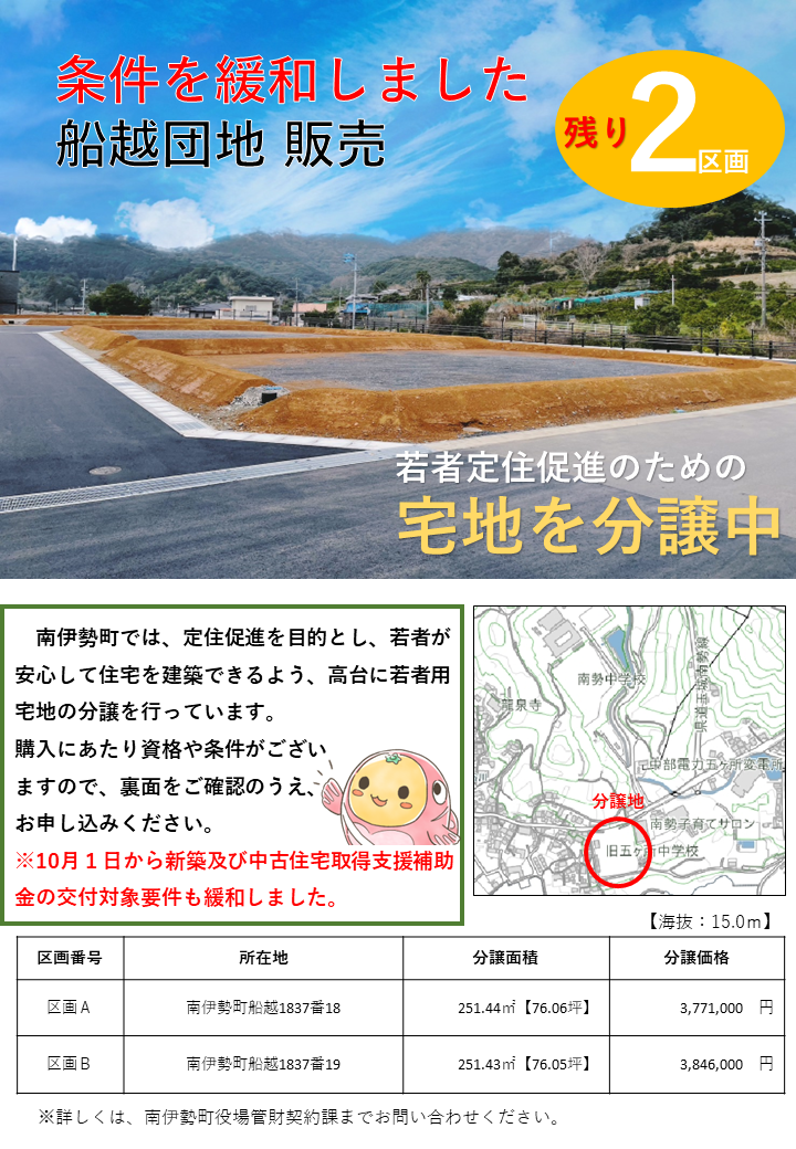 船越団地分譲販売 紹介 分譲地2区画の概要